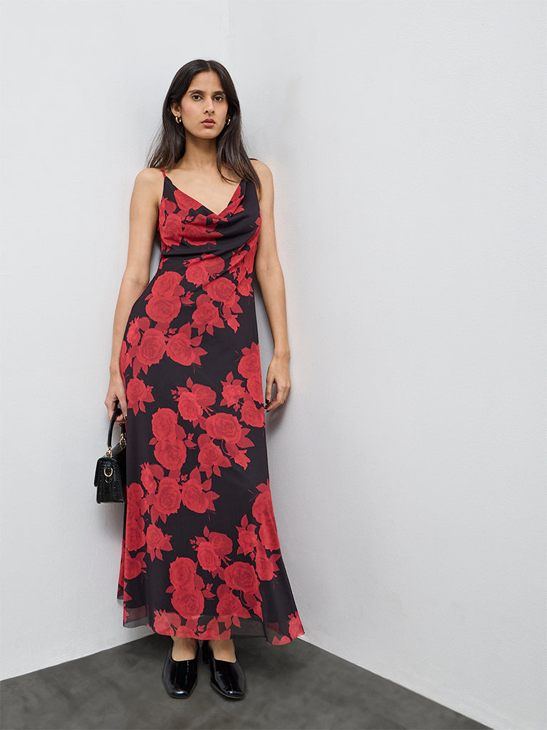 Wardrobe Red Floral A-Line Dress