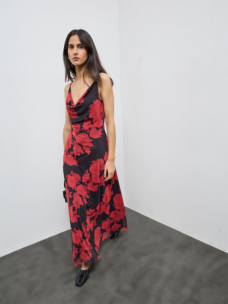 Wardrobe Red Floral A-Line Dress