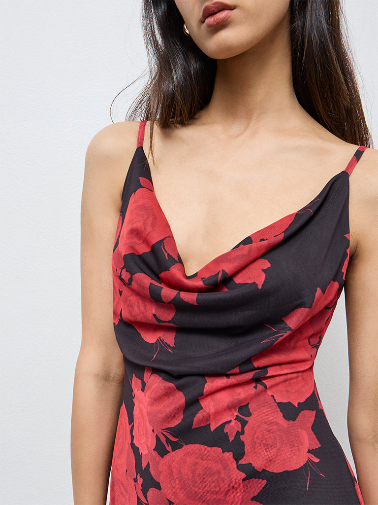 Wardrobe Red Floral A-Line Dress