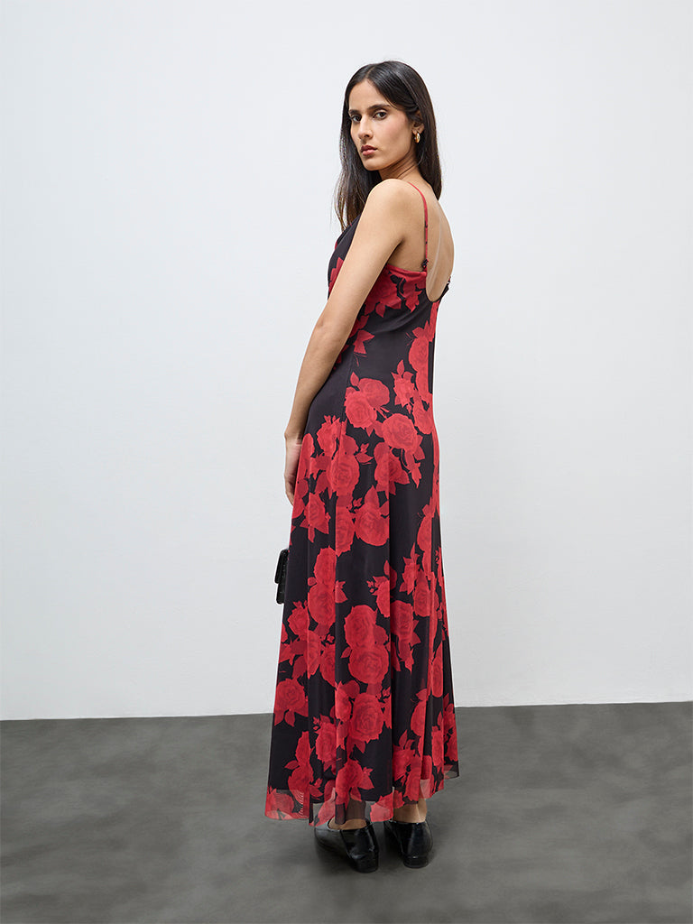 Wardrobe Red Floral A-Line Dress