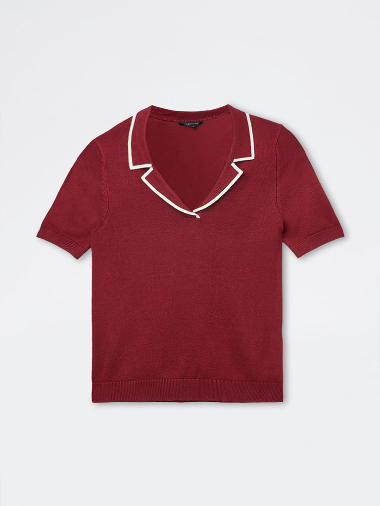 Wardrobe Maroon Knit-Textured Top