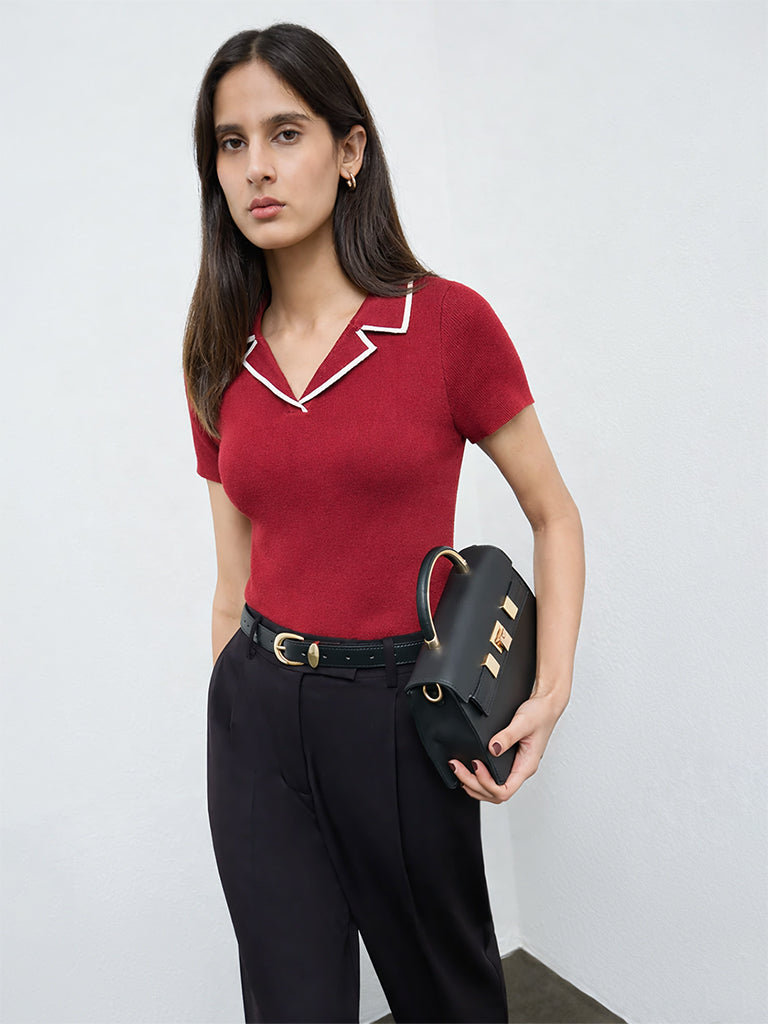 Wardrobe Maroon Knit-Textured Top