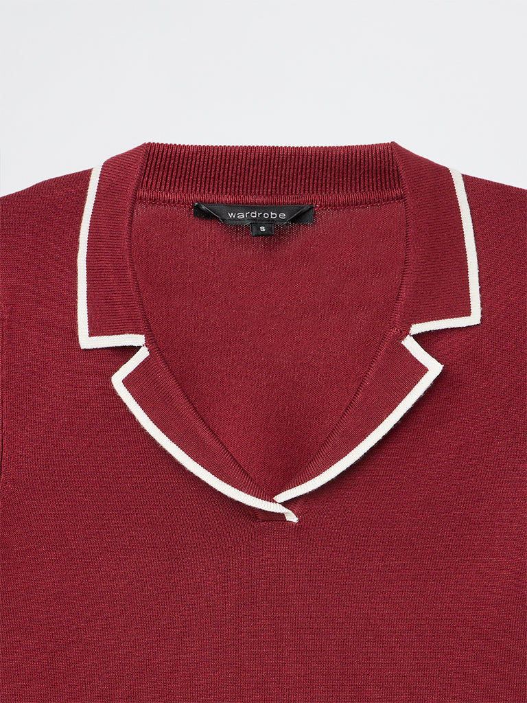 Wardrobe Maroon Knit-Textured Top