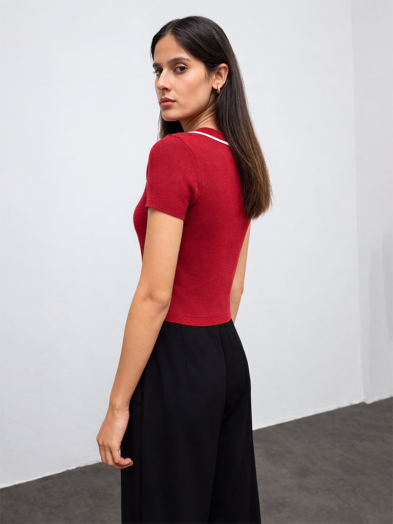 Wardrobe Maroon Knit-Textured Top