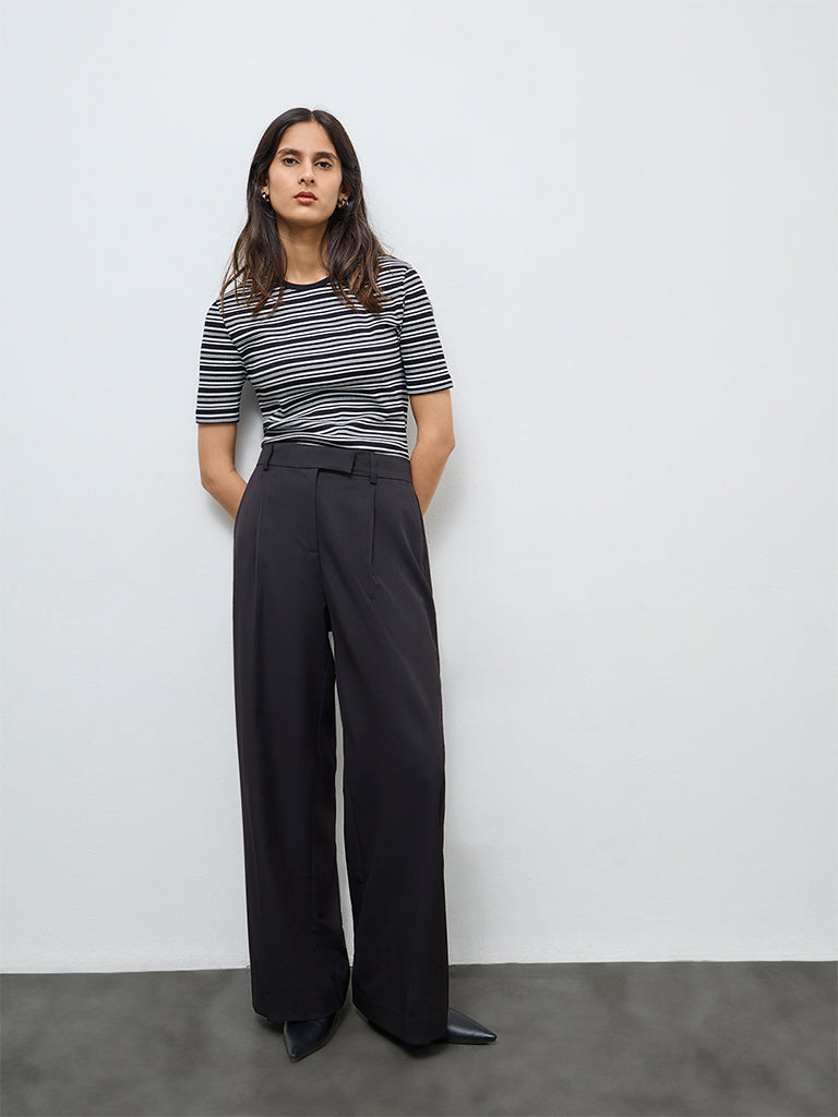 Wardrobe Brown Striped Cotton-Blend T-Shirt