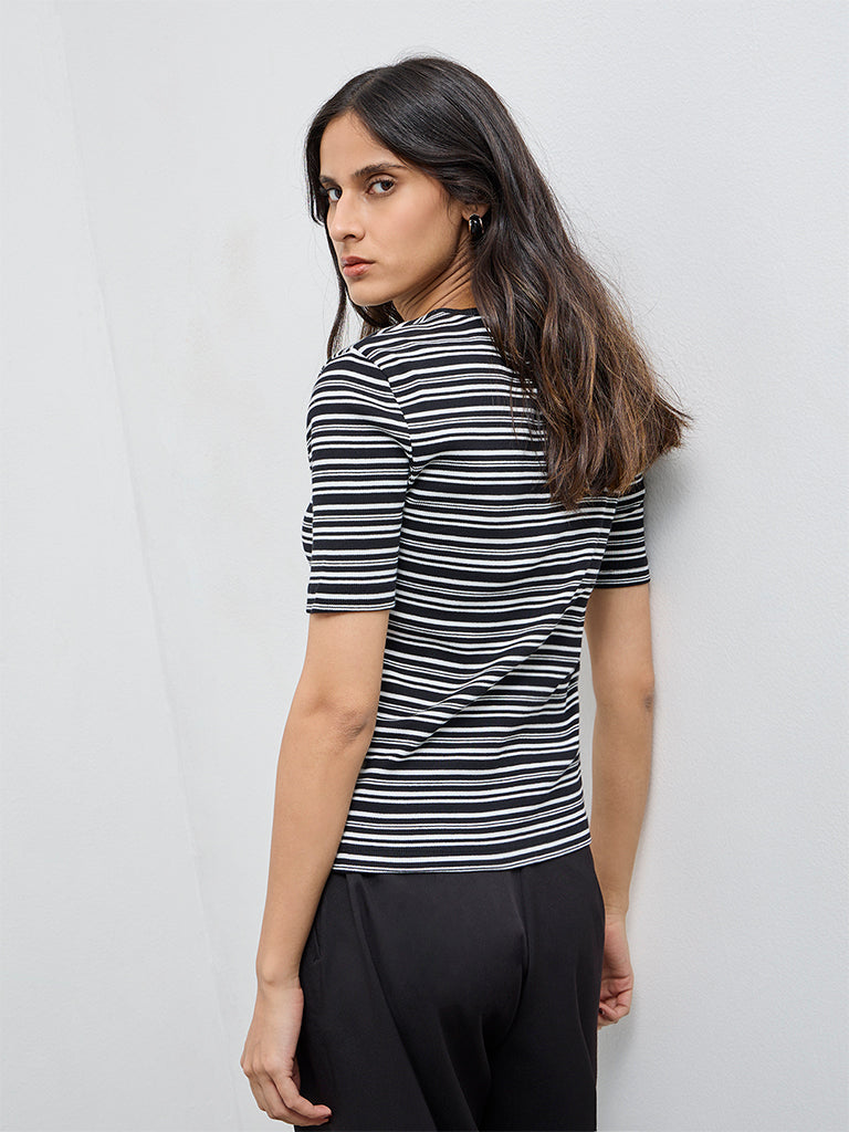 Wardrobe Brown Striped Cotton-Blend T-Shirt