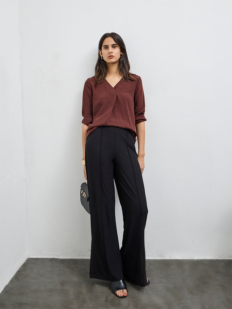 Wardrobe Black Pipeline-Detailed High-Rise Trousers