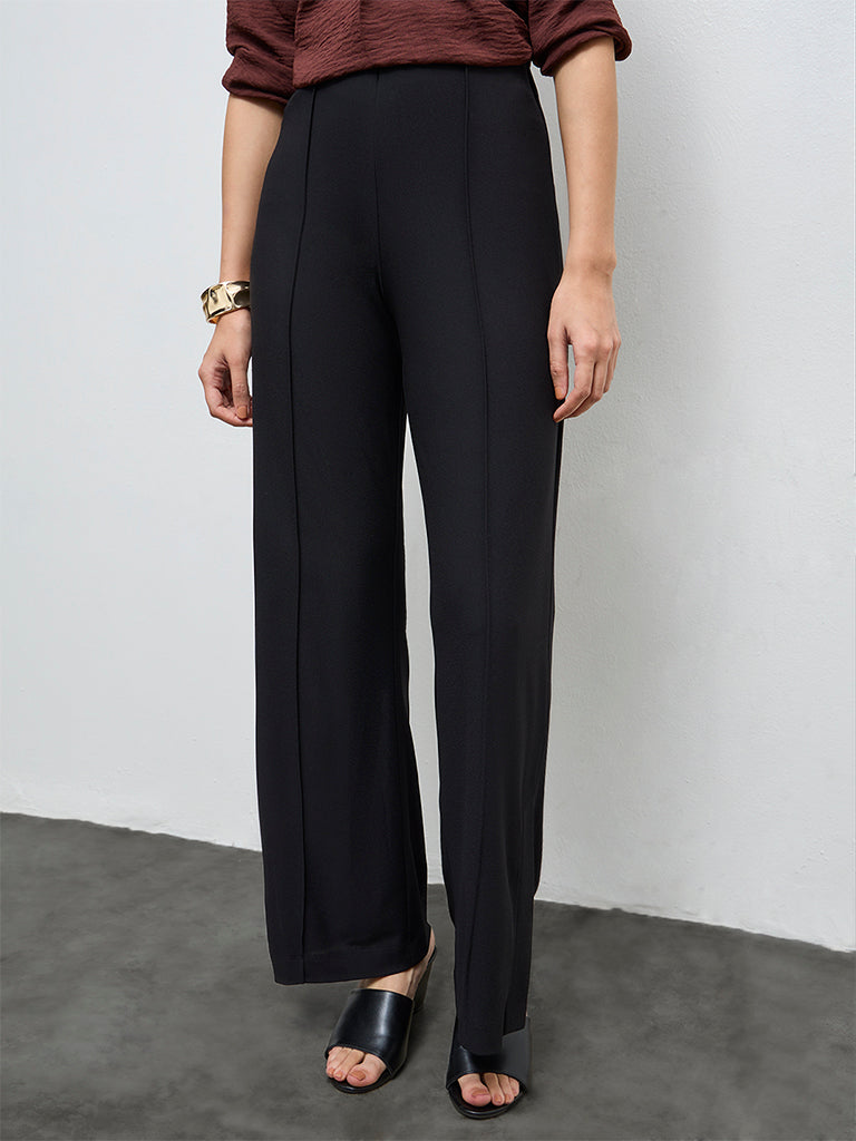Wardrobe Black Pipeline-Detailed High-Rise Trousers