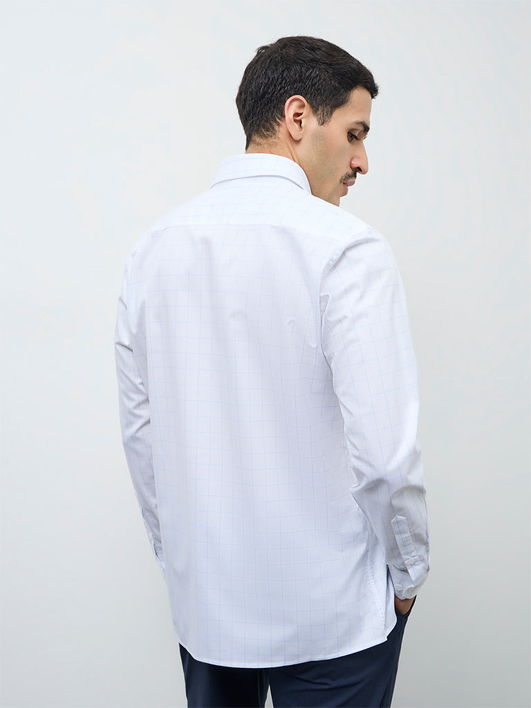 WES Formals White Checkered Slim-Fit Cotton Shirt