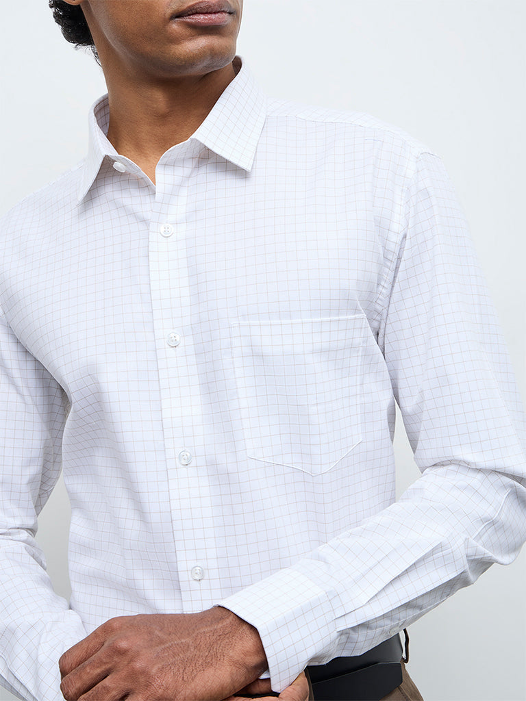 WES Formals Off-White Check Relaxed Fit Cotton Shirt