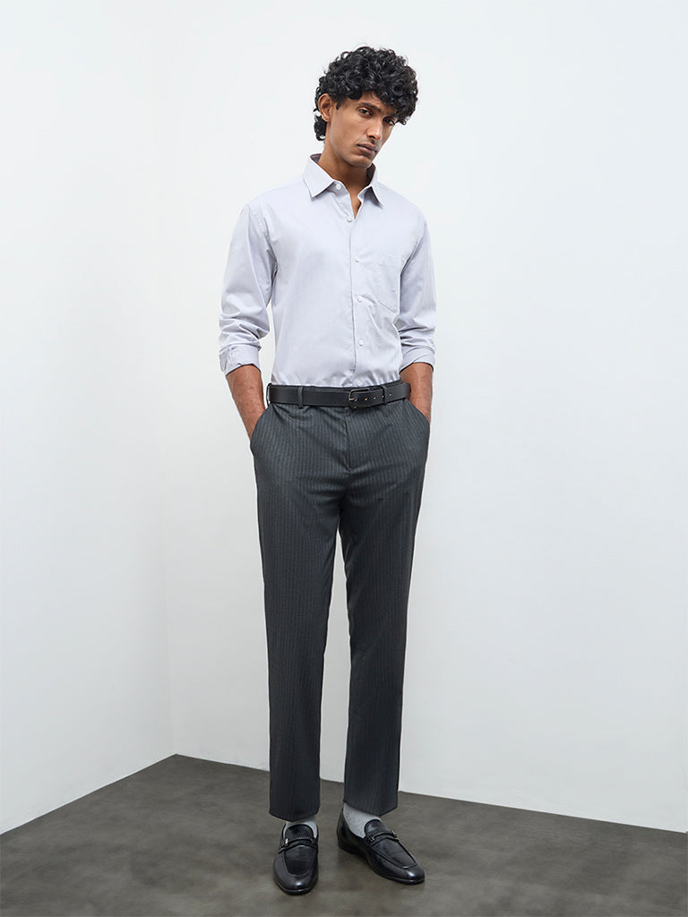 WES Formals Grey Solid Relaxed-Fit Cotton Shirt