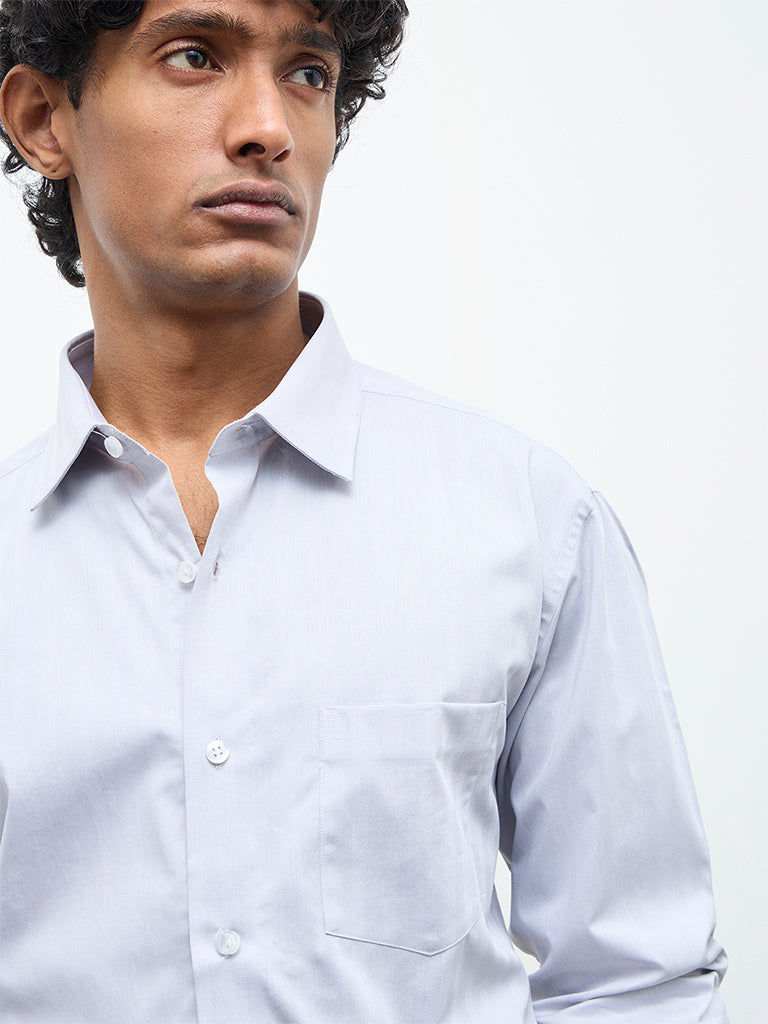 WES Formals Grey Solid Relaxed-Fit Cotton Shirt