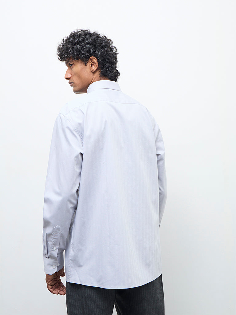 WES Formals Grey Solid Relaxed-Fit Cotton Shirt