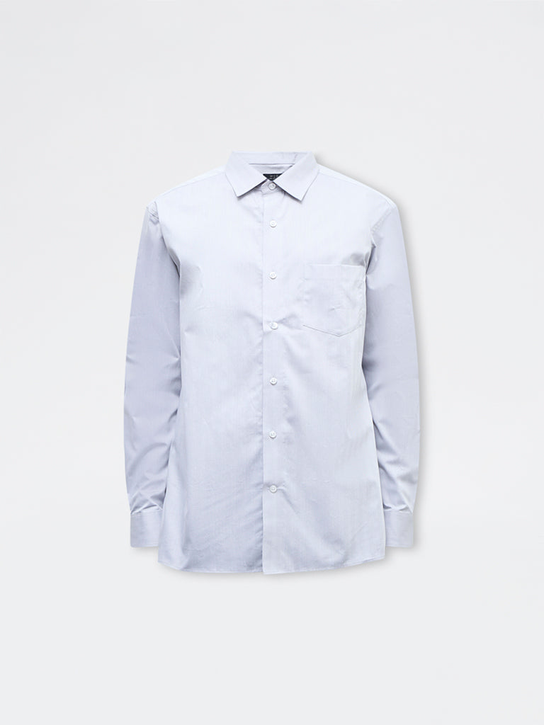 WES Formals Grey Solid Relaxed-Fit Cotton Shirt