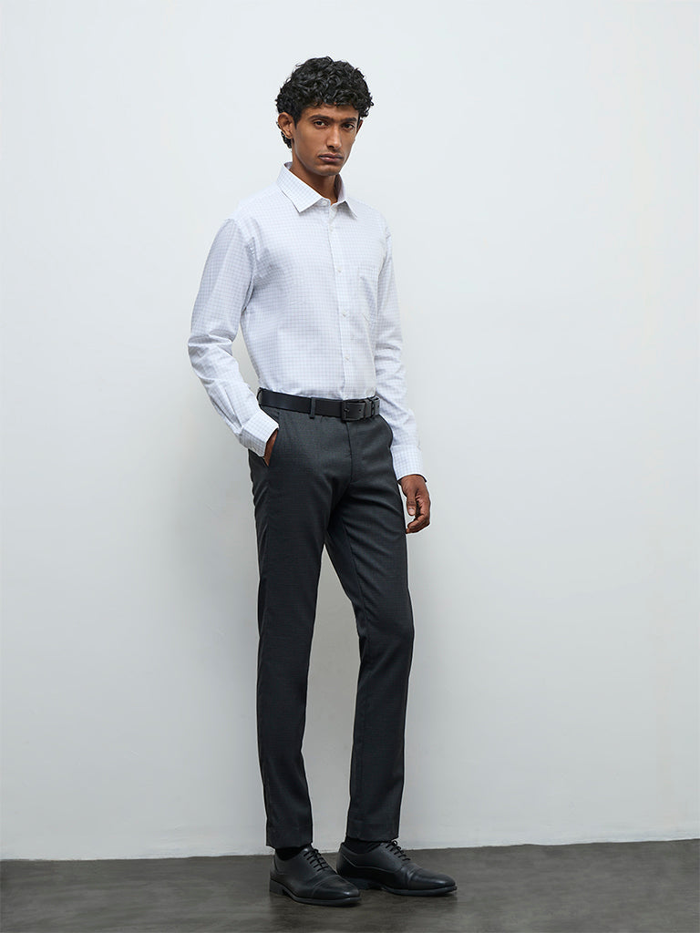 WES Formals Charcoal Slim-Fit Mid-Rise Trousers