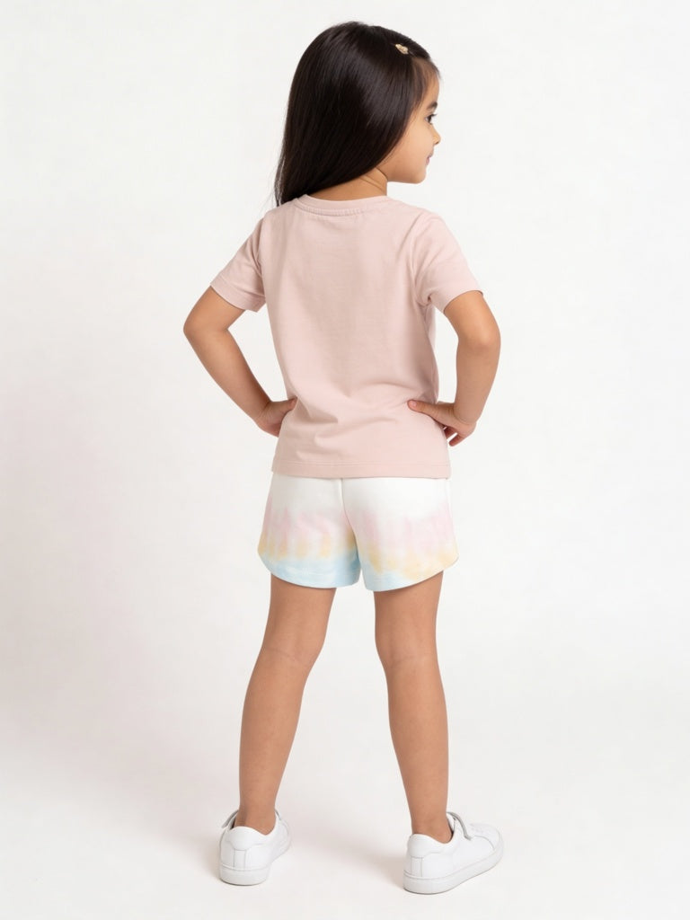 HOP Kids Girls Off-White Tie-Dye Pattern High-Rise Cotton Shorts