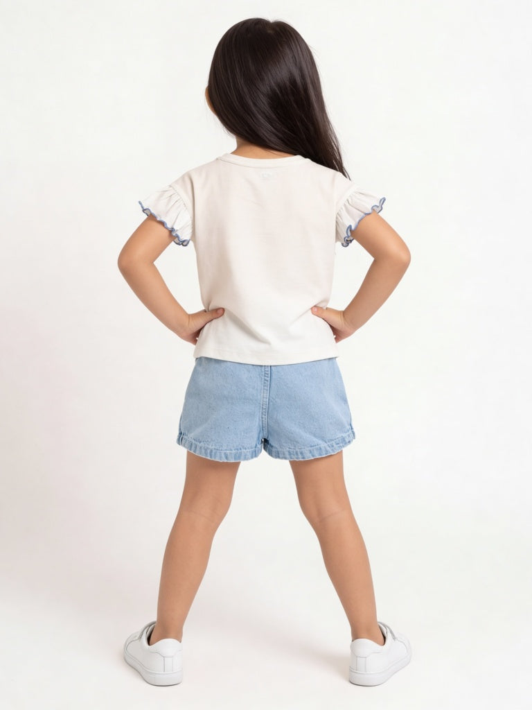 HOP Kids Girls White Pouch-Detailed Top