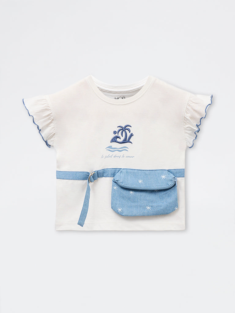 HOP Kids Girls White Pouch-Detailed Top