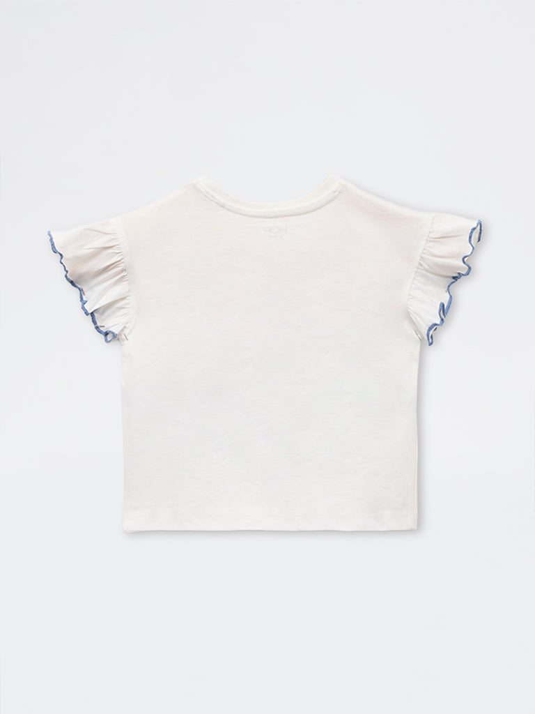 HOP Kids Girls White Pouch-Detailed Top