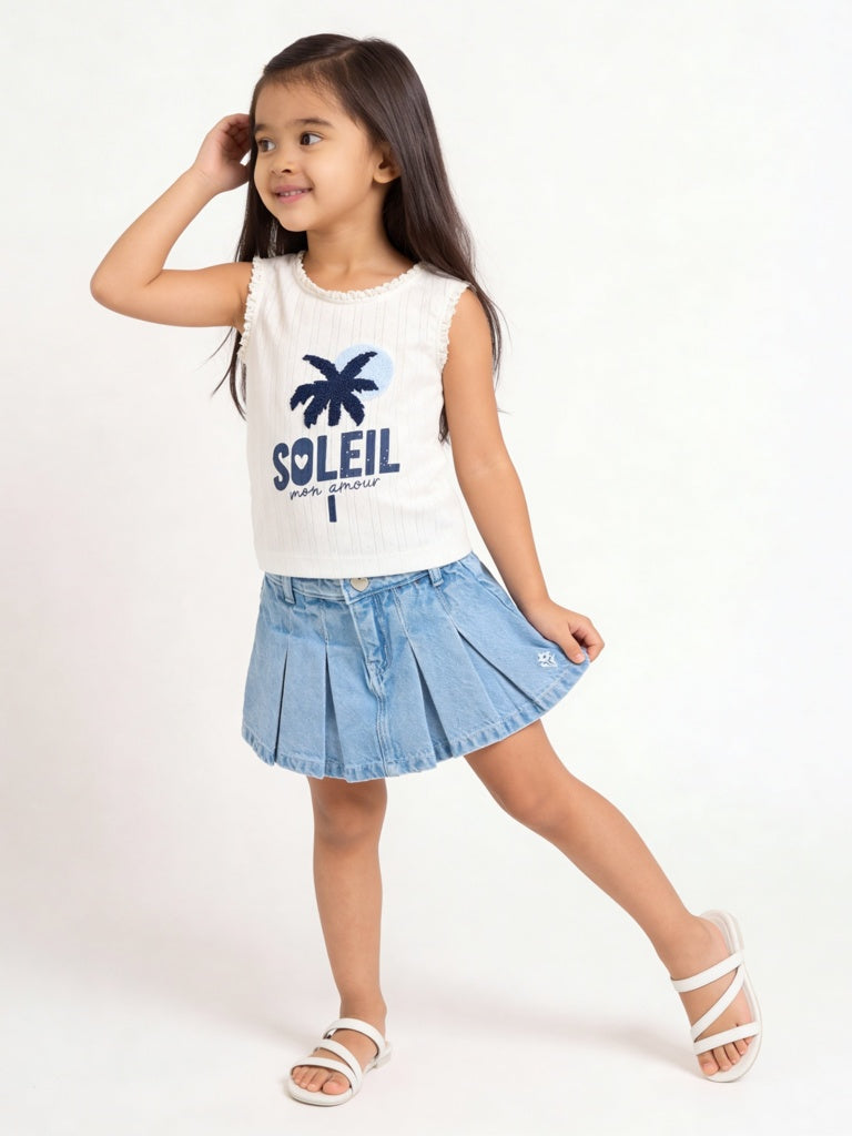 HOP Kids Girls White Text Design Cotton Tank Top