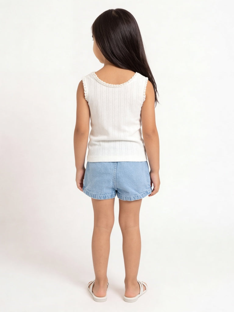 HOP Kids Girls White Text Design Cotton Tank Top