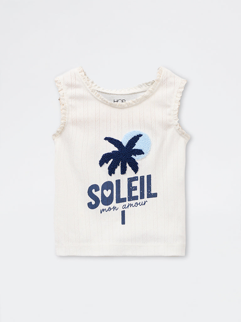 HOP Kids Girls White Text Design Cotton Tank Top
