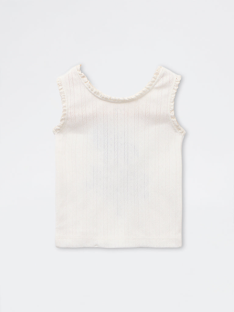 HOP Kids Girls White Text Design Cotton Tank Top