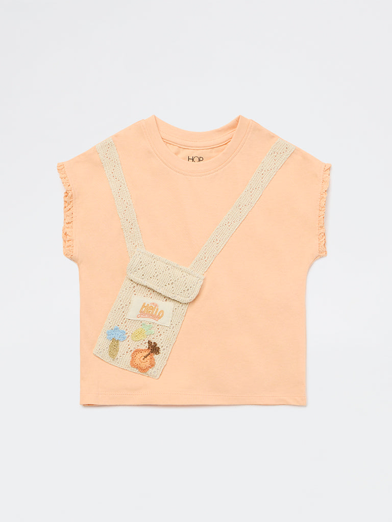 HOP Kids Girls Peach Crochet-Detail Cotton Top