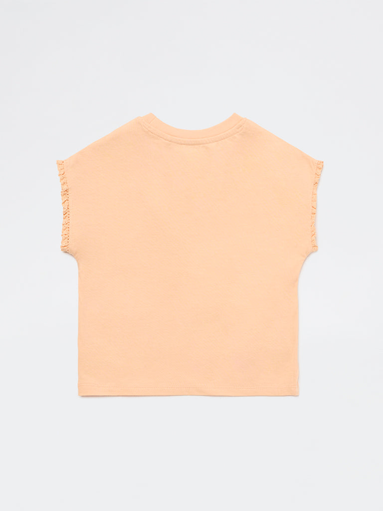 HOP Kids Girls Peach Crochet-Detail Cotton Top