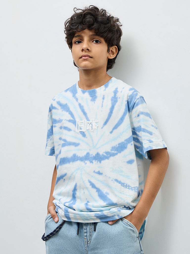 Boys Blue Tie-Dye Cotton T-Shirt