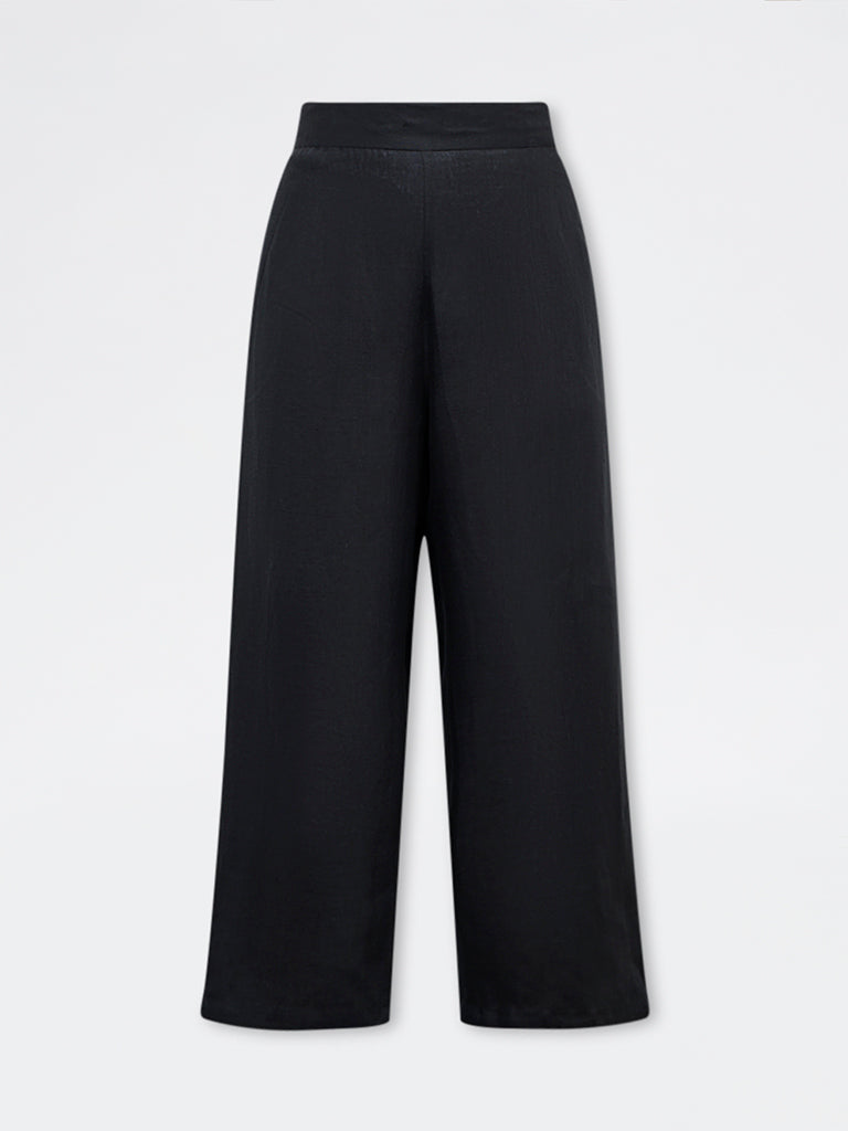 Diza Black Solid Linen Pants