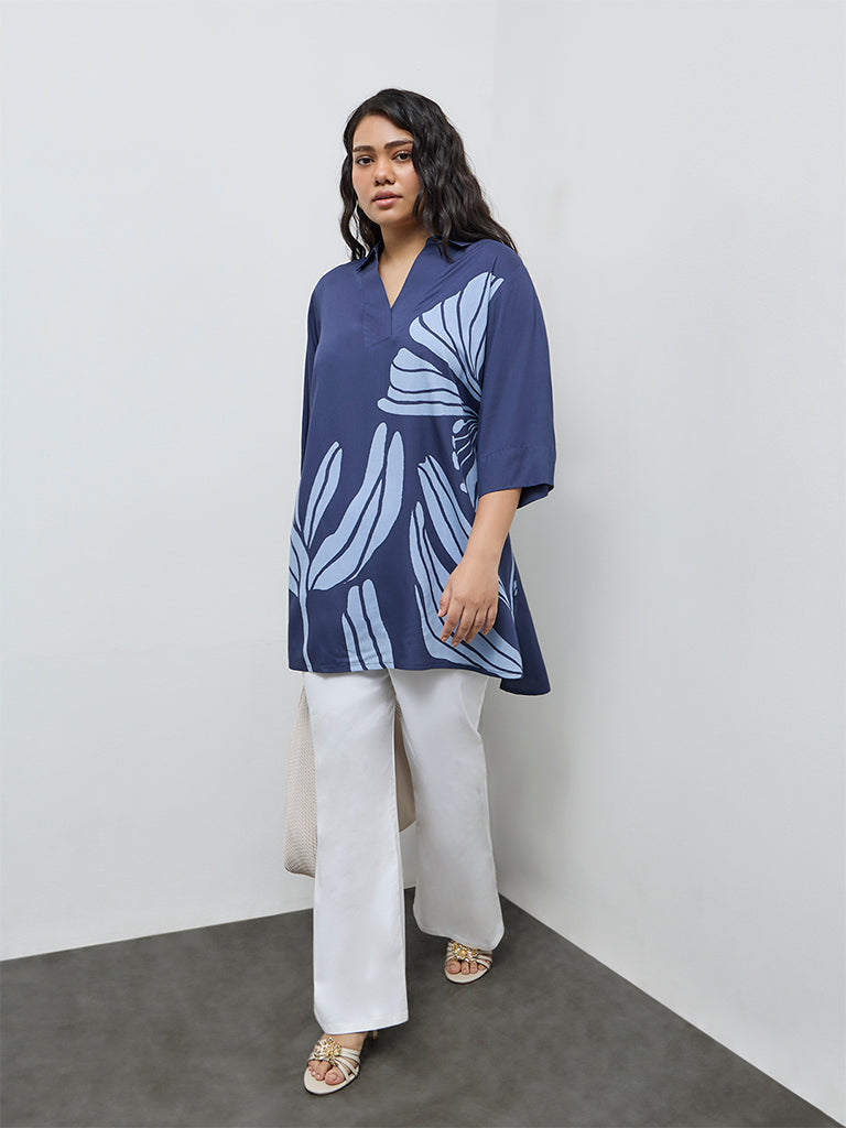 Diza Navy Floral Printed High-Low Tunic
