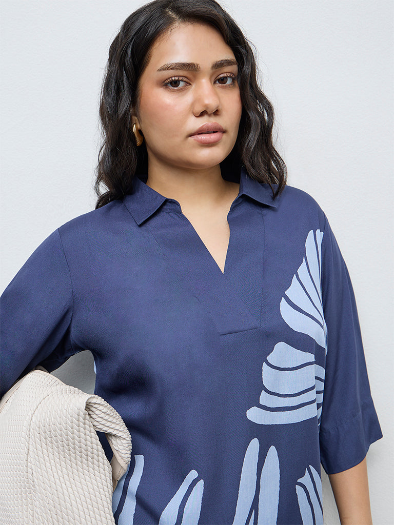 Diza Navy Floral Printed High-Low Tunic