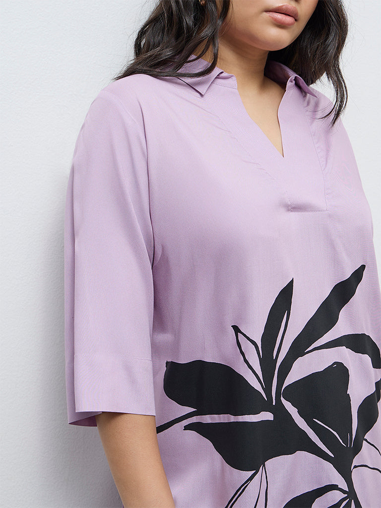 Diza Lavender Floral Printed High-Low Kurti