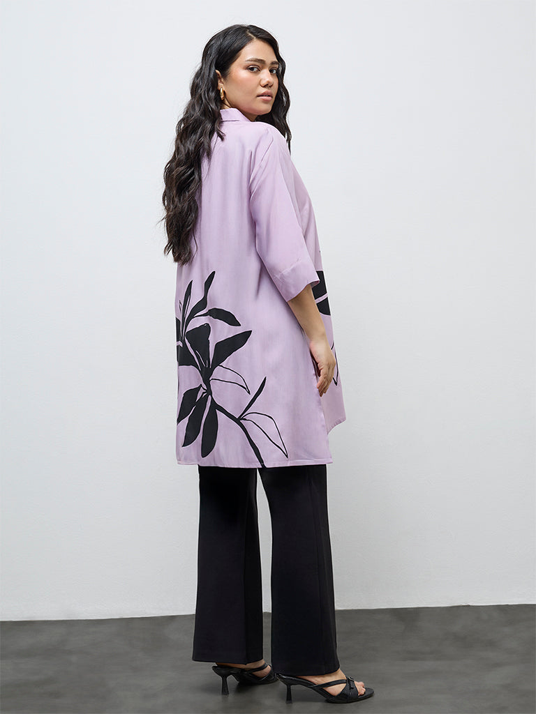 Diza Lavender Floral Printed High-Low Kurti