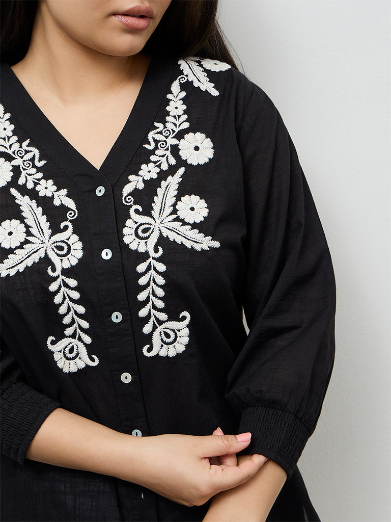 Diza Black Embroidered Cotton Tunic