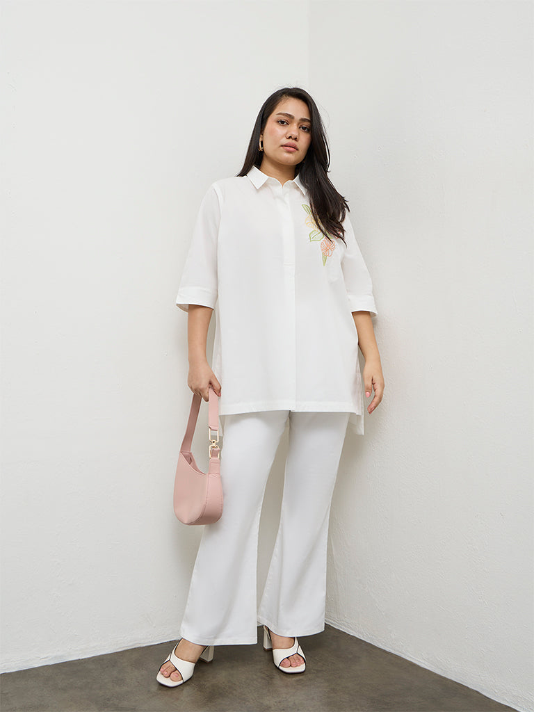 Diza White Floral Embroidered Cotton Tunic
