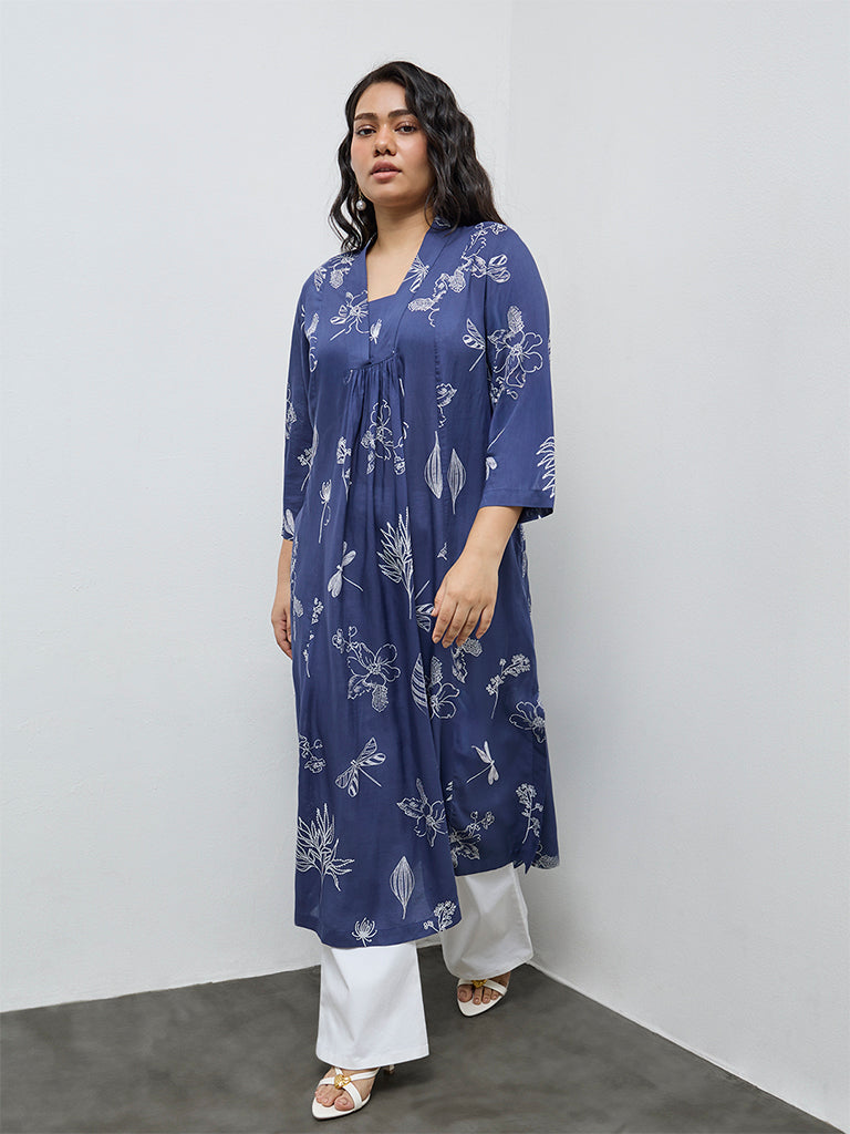 Diza Indigo Garden-Themed A-Line Kurta