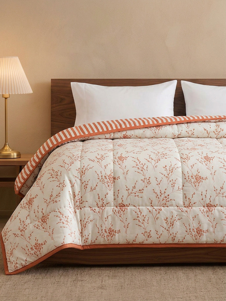 Westside Home Orange Botanical Design Reversible Queen Bed Comforter