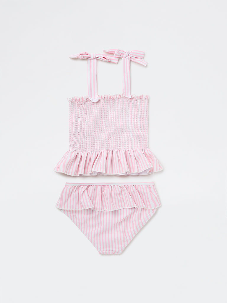 HOP Kids Girls Pink Striped Top with Skort Swim Set