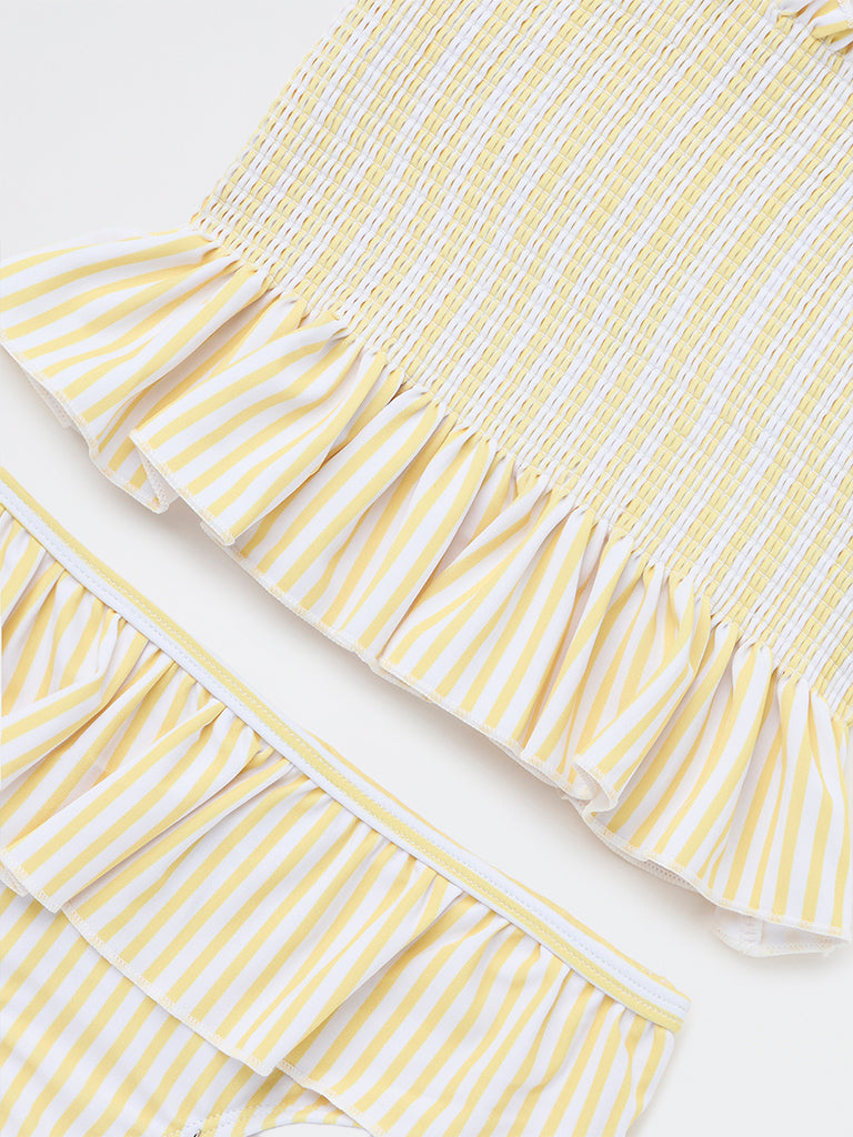 HOP Kids Girls Yellow Striped Top with Skort Swim Set