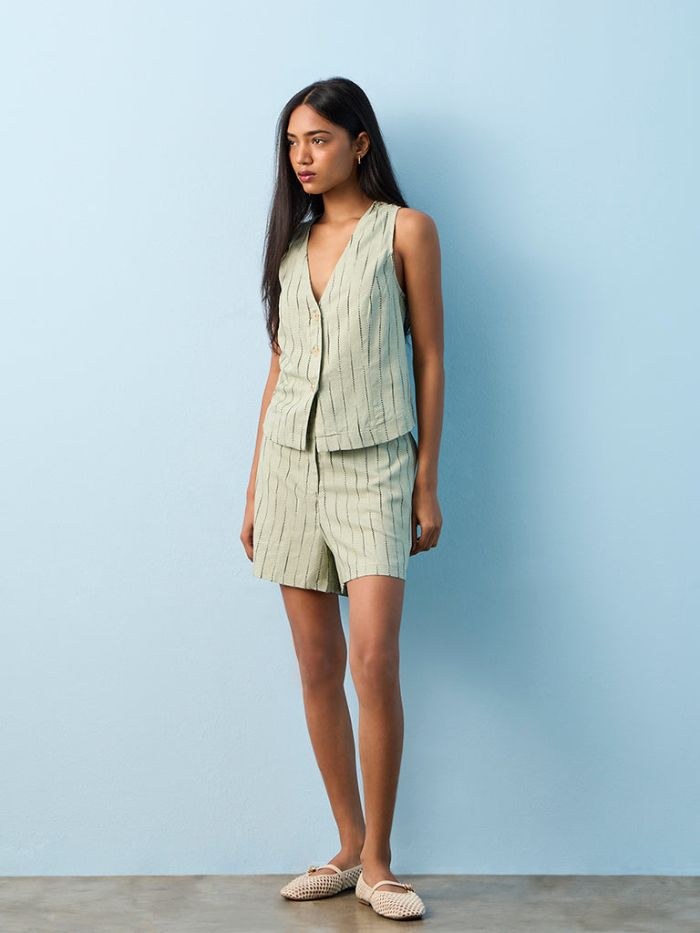 LOV Sage Embroidered High-Rise Shorts