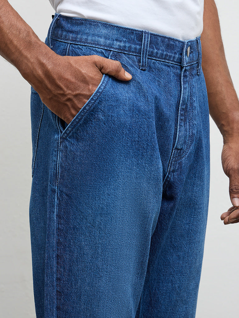 WES Casuals Blue Relaxed-Fit Mid-Rise Jeans