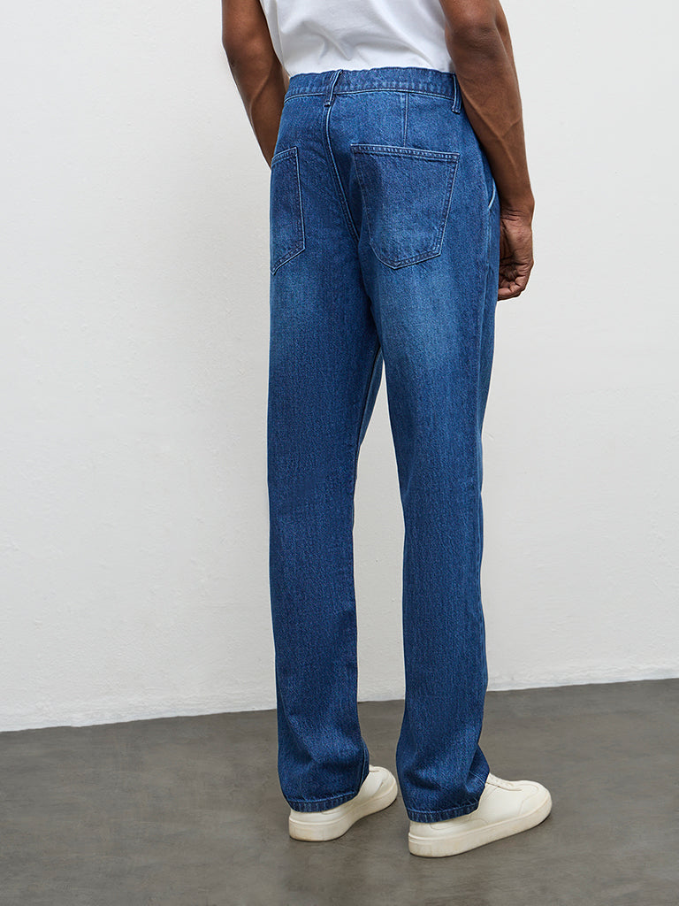 WES Casuals Blue Relaxed-Fit Mid-Rise Jeans