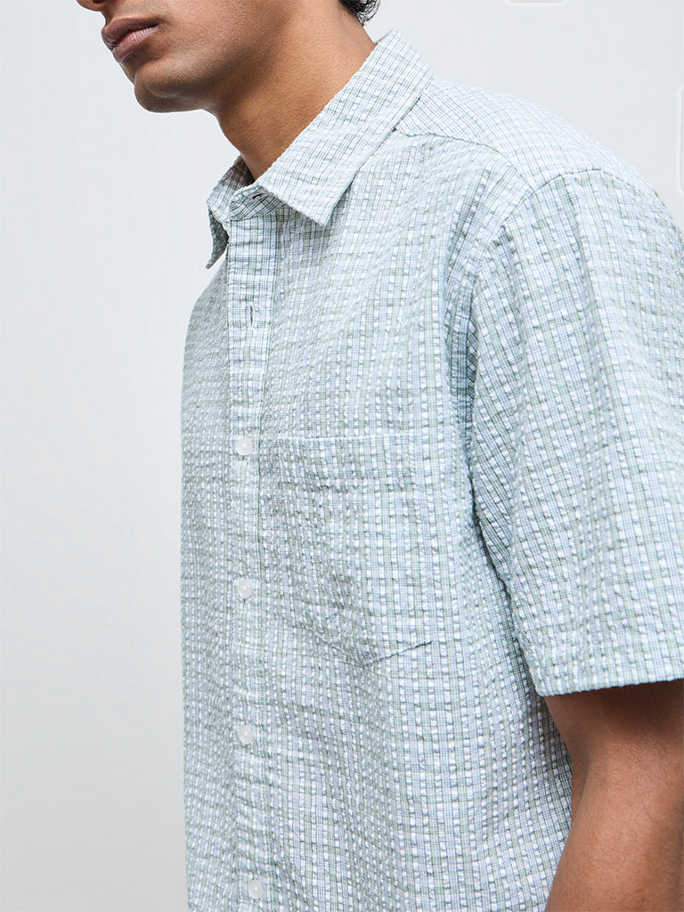 WES Casuals Sage Check Relaxed Fit Cotton Shirt