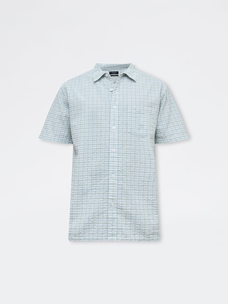 WES Casuals Sage Check Relaxed Fit Cotton Shirt