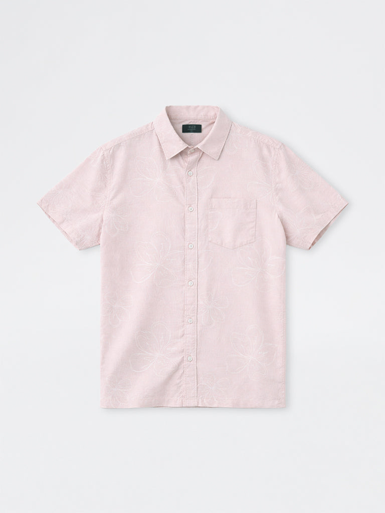 WES Casuals Light Pink Floral Relaxed-Fit Cotton-Blend Shirt