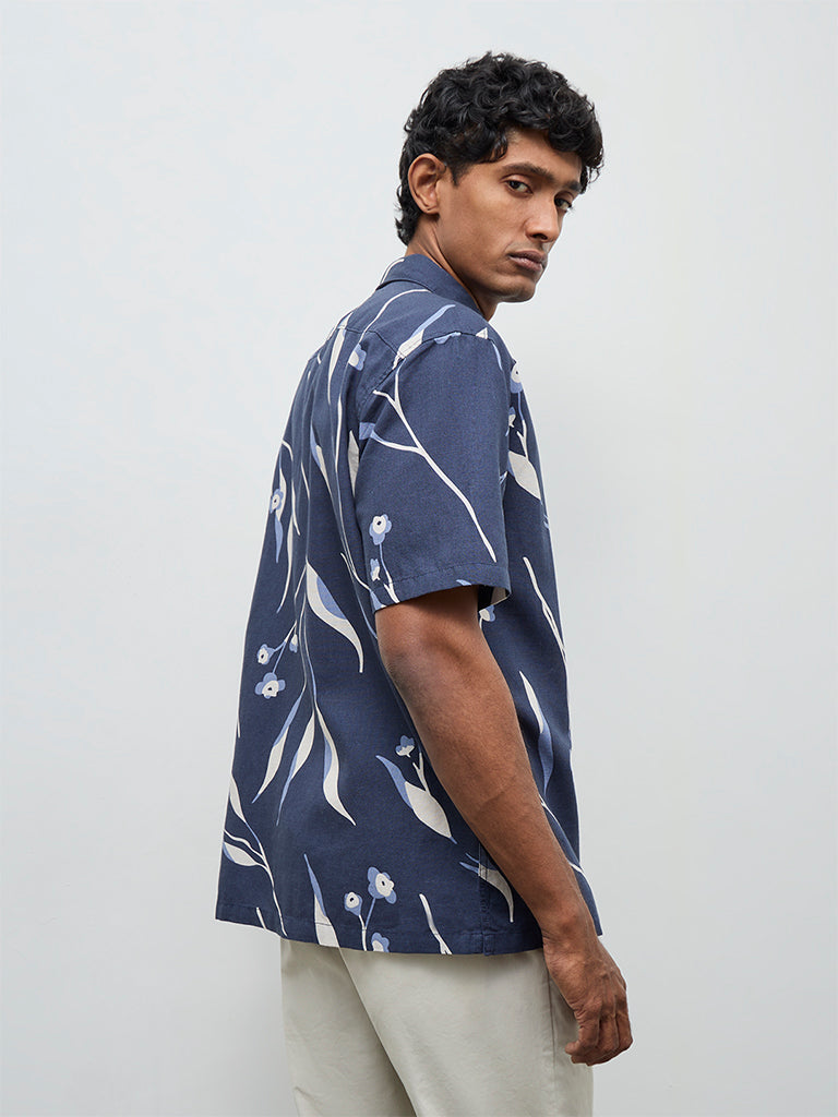 WES Casuals Navy Relaxed-Fit Cotton-Blend Shirt