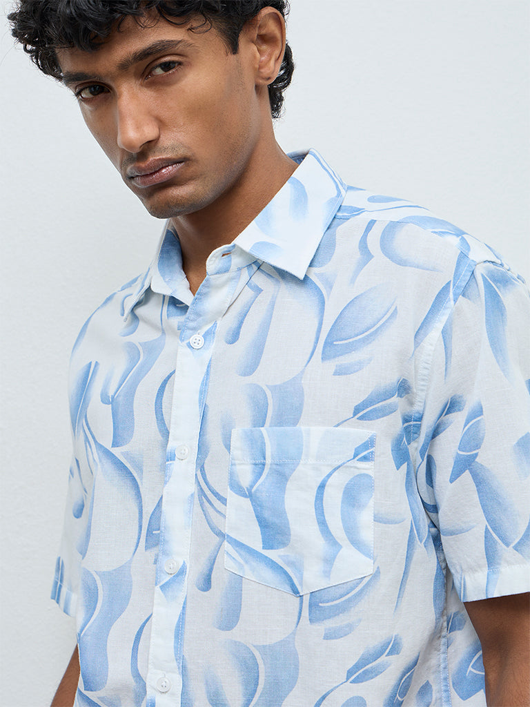 WES Casuals Off-White Abstract Relaxed Fit Cotton-Blend Shirt