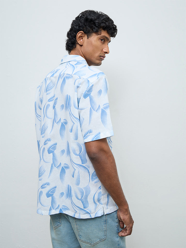 WES Casuals Off-White Abstract Relaxed Fit Cotton-Blend Shirt